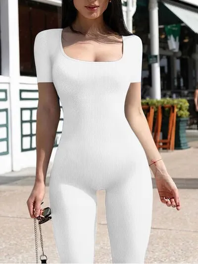 Elegant Square Neck Short Sleeve Jumpsuit for Effortless Chic