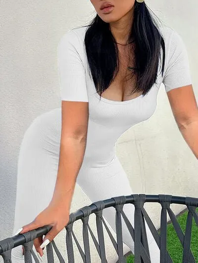 Elegant Square Neck Short Sleeve Jumpsuit for Effortless Chic