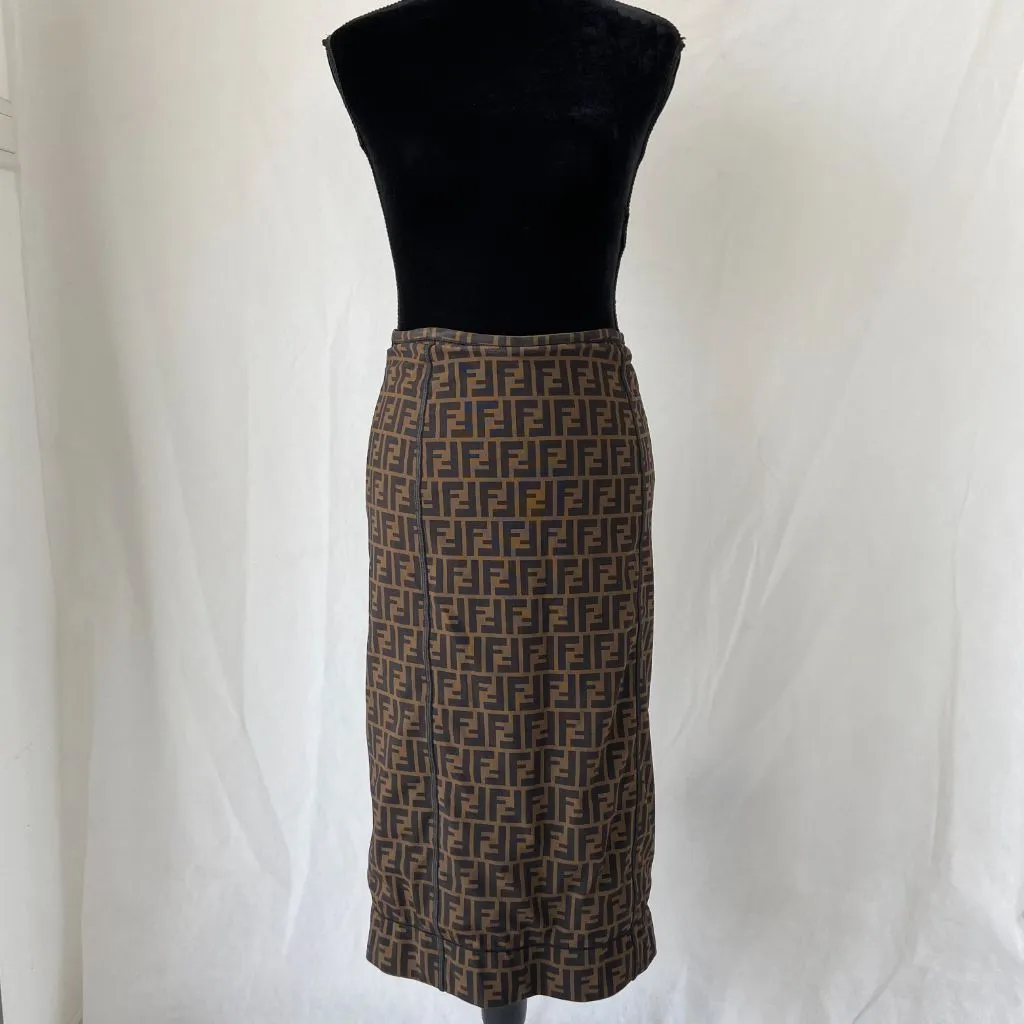Fendi FF Logo black and brown midi skirt