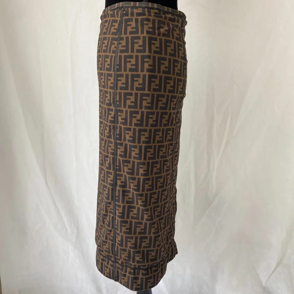 Fendi FF Logo black and brown midi skirt