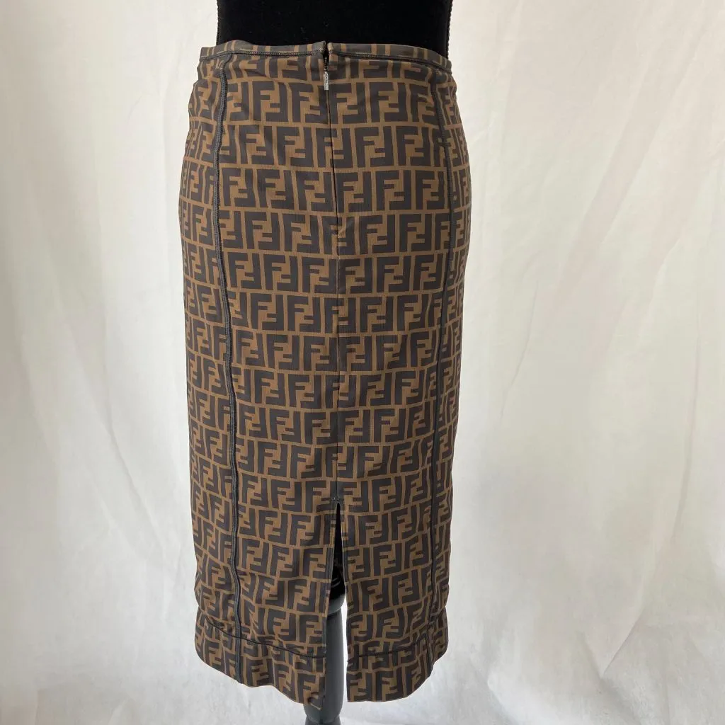 Fendi FF Logo black and brown midi skirt