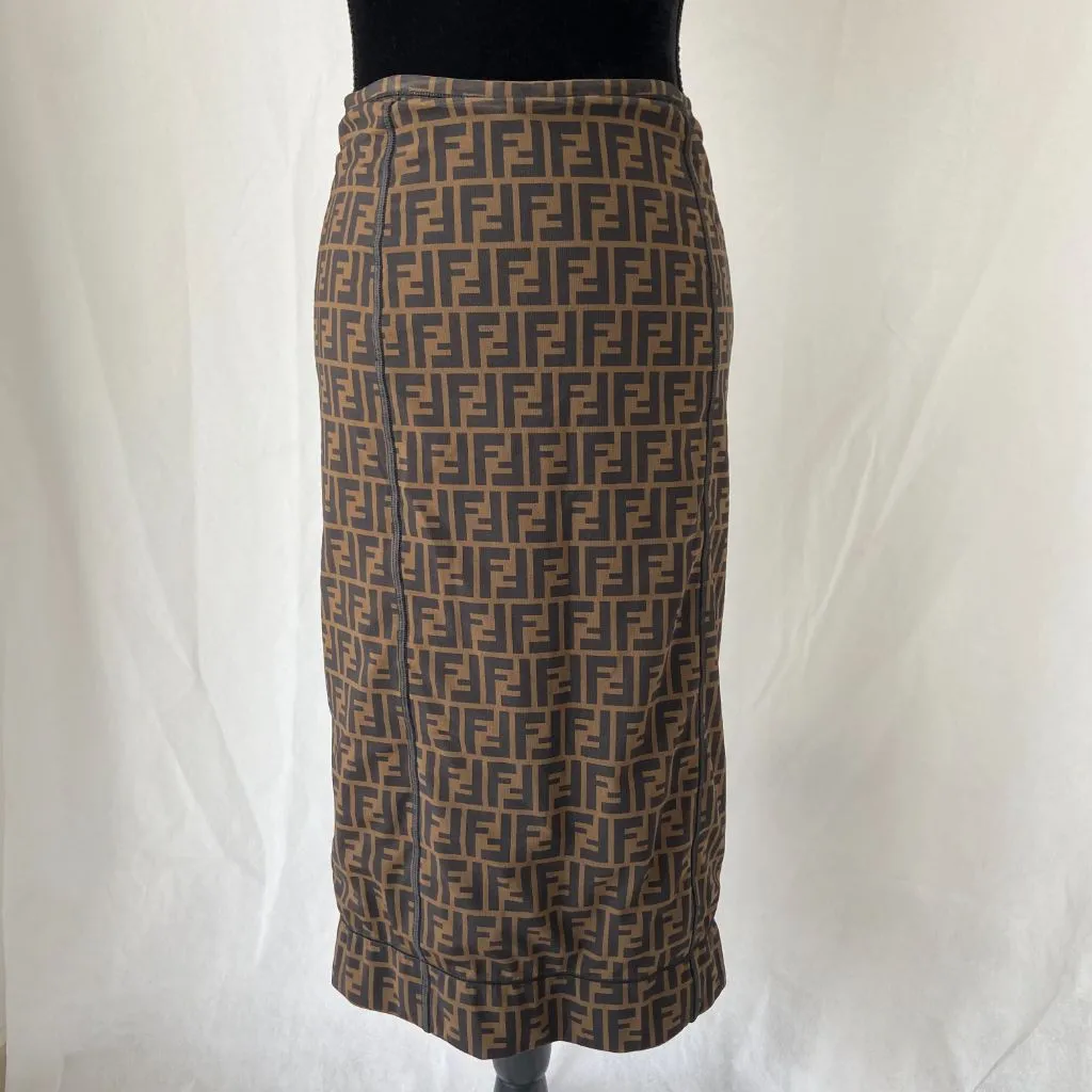 Fendi FF Logo black and brown midi skirt