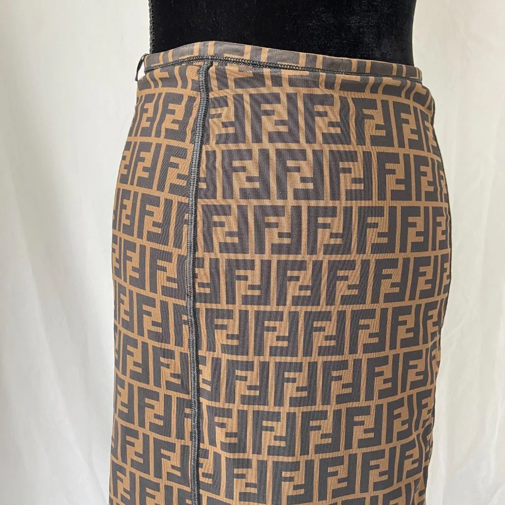 Fendi FF Logo black and brown midi skirt