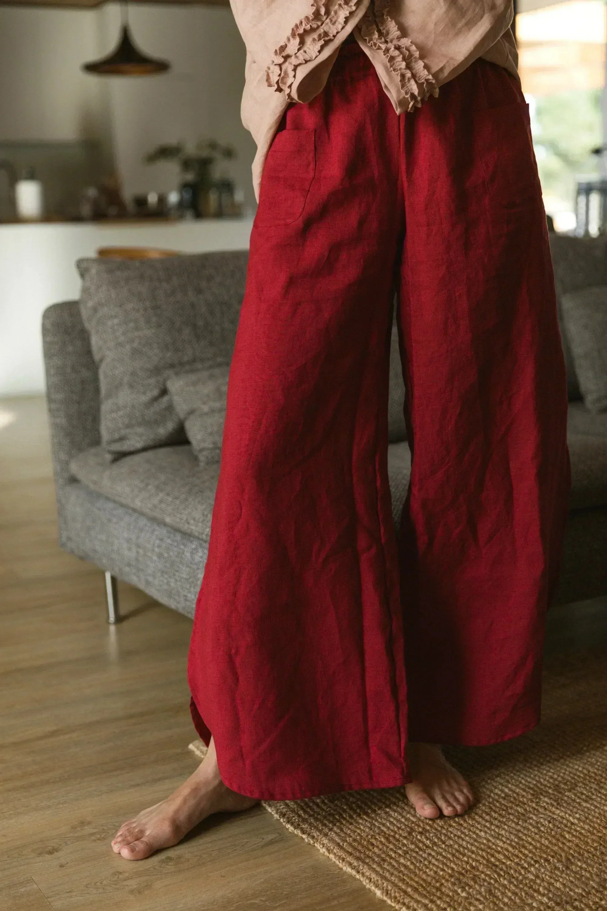 Flared linen pants lilac - Muriel
