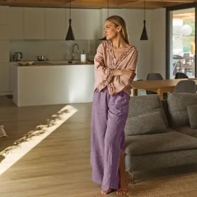 Flared linen pants lilac - Muriel