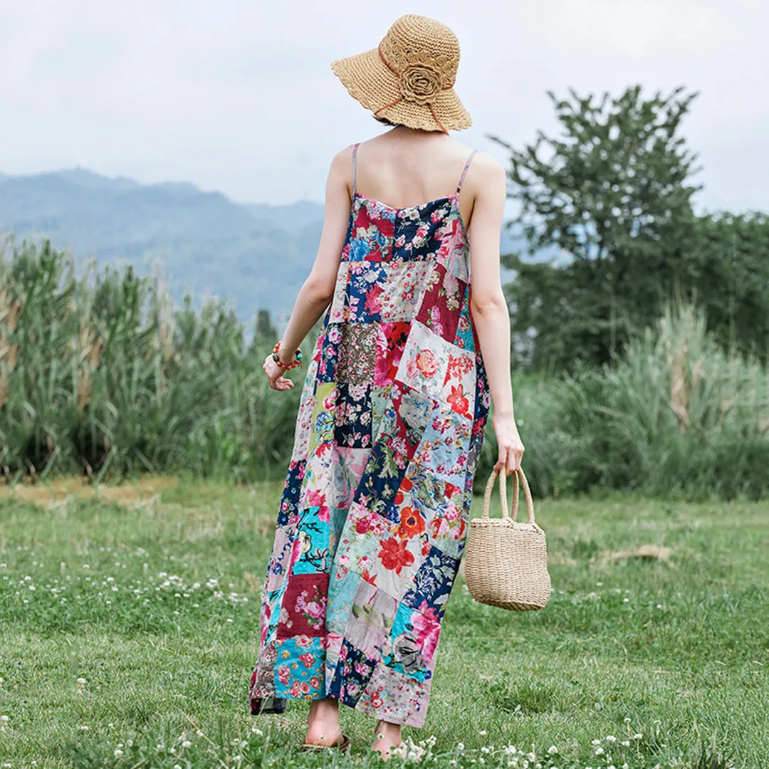 Floral Grid Sleeveless Dress