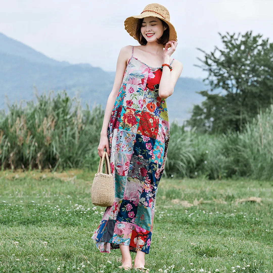 Floral Grid Sleeveless Dress