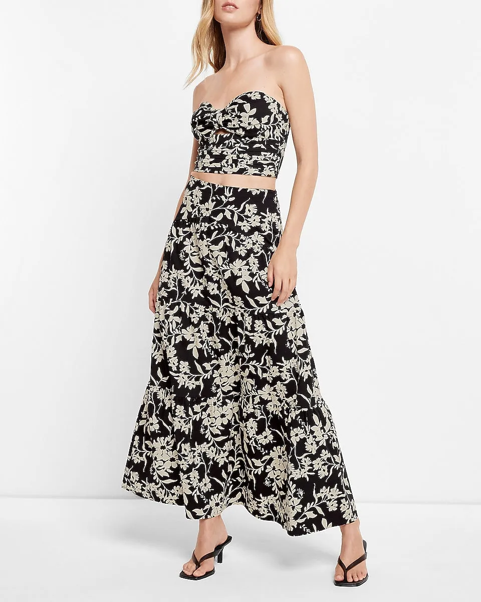 Floral Print Sweetheart Cutout Front Tube Top in Black Print