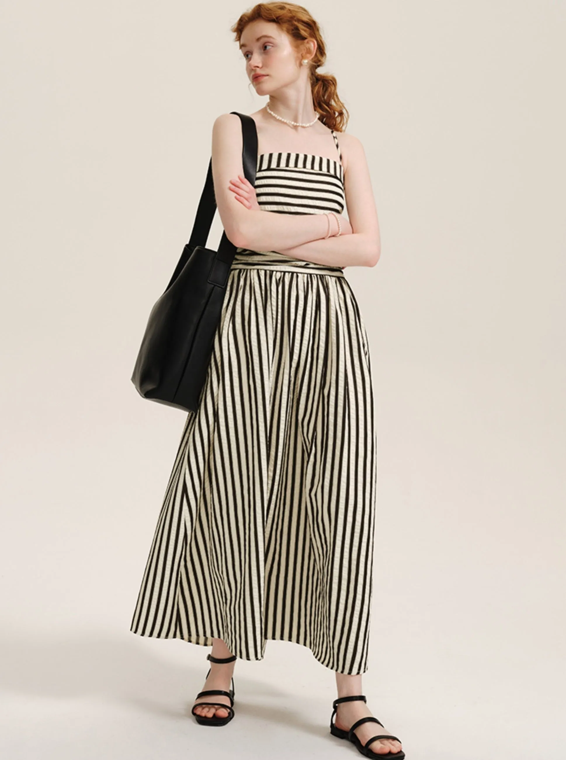 French Stitched Striped Slip Dress