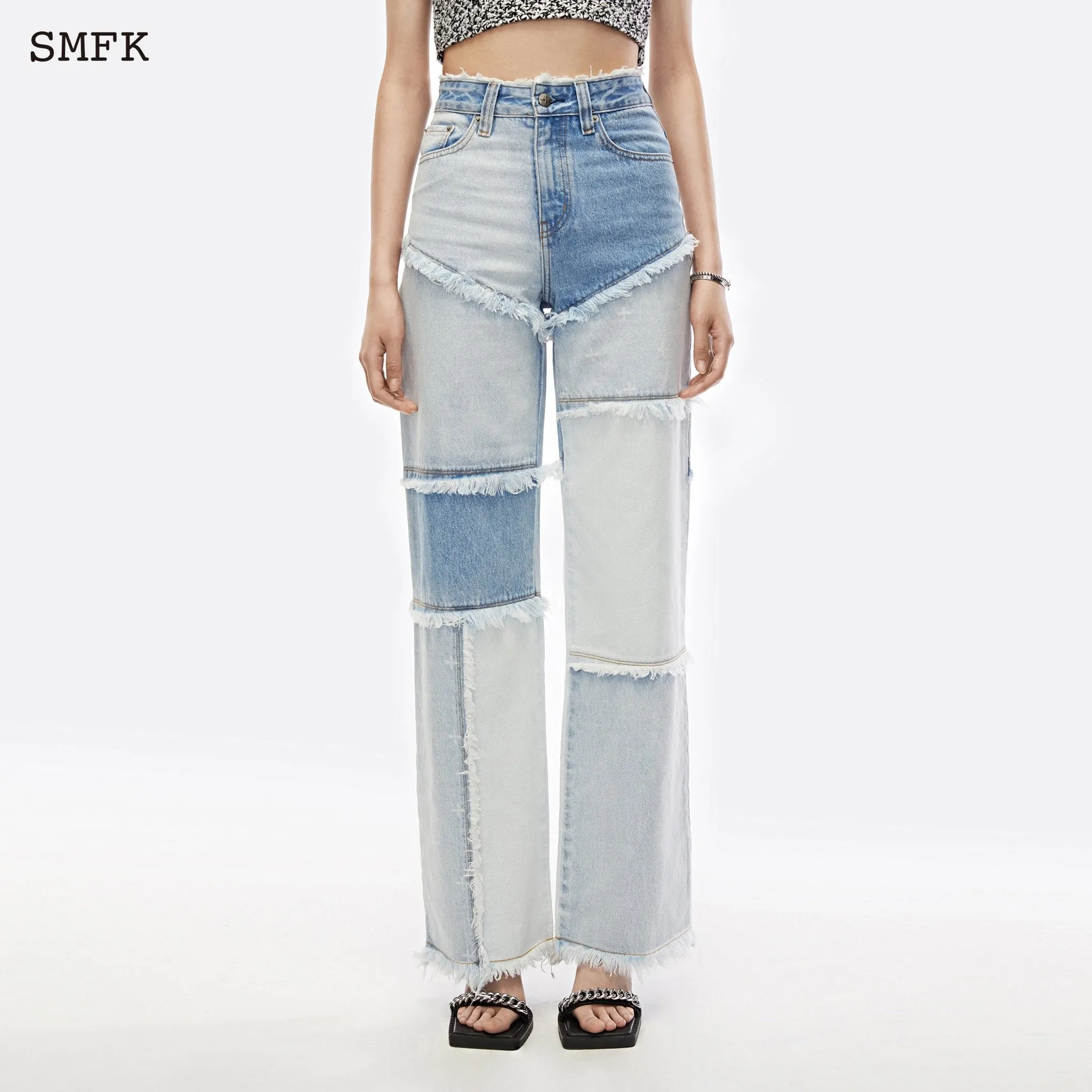 Garden Puzzle Blue Denim Jeans