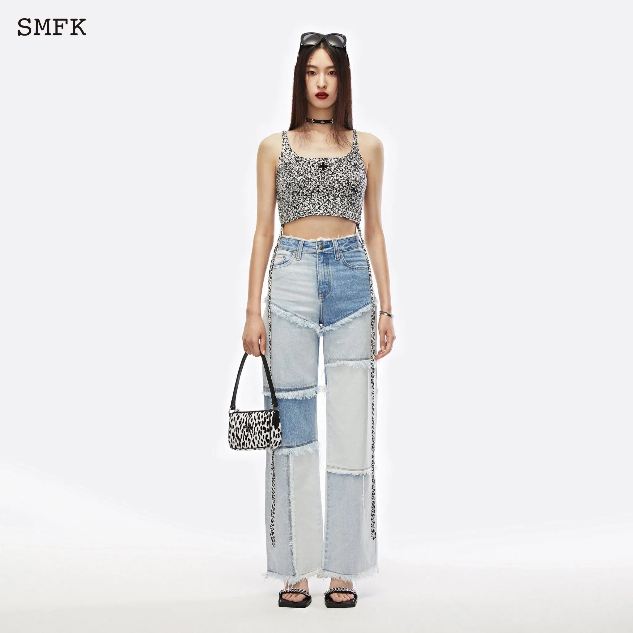 Garden Puzzle Blue Denim Jeans