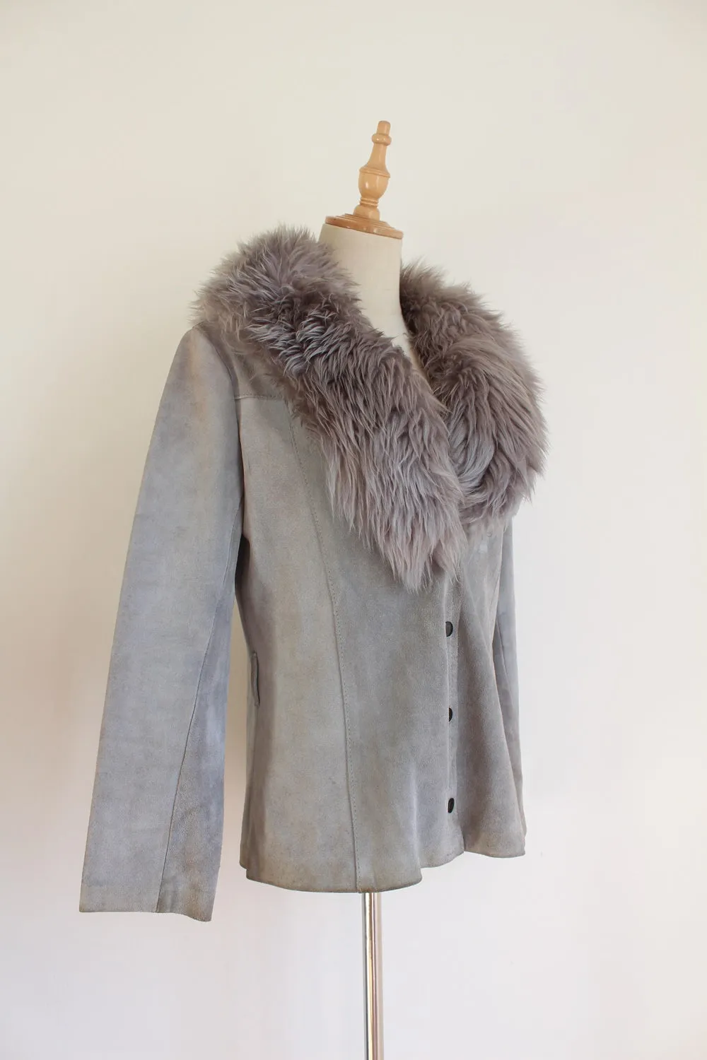 GENUINE SHEEPSKIN VINTAGE JACKET GREY - SIZE 8