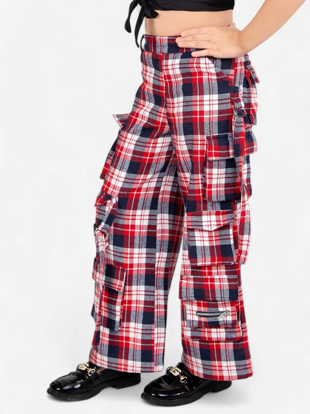 Girls Cotton Checkered Cargo