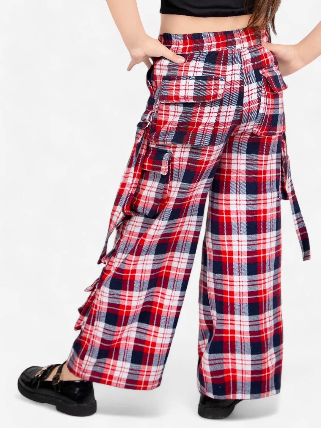 Girls Cotton Checkered Cargo