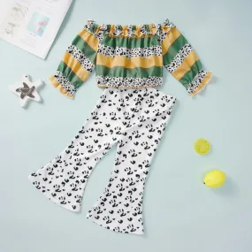 Girls Long Sleeve Off-shoulder Top&Flare Pants Baby Girl Clothes Wholesale