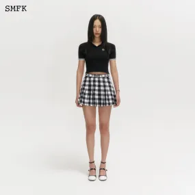 Grassland Black And White Checkered Pleated Skirt