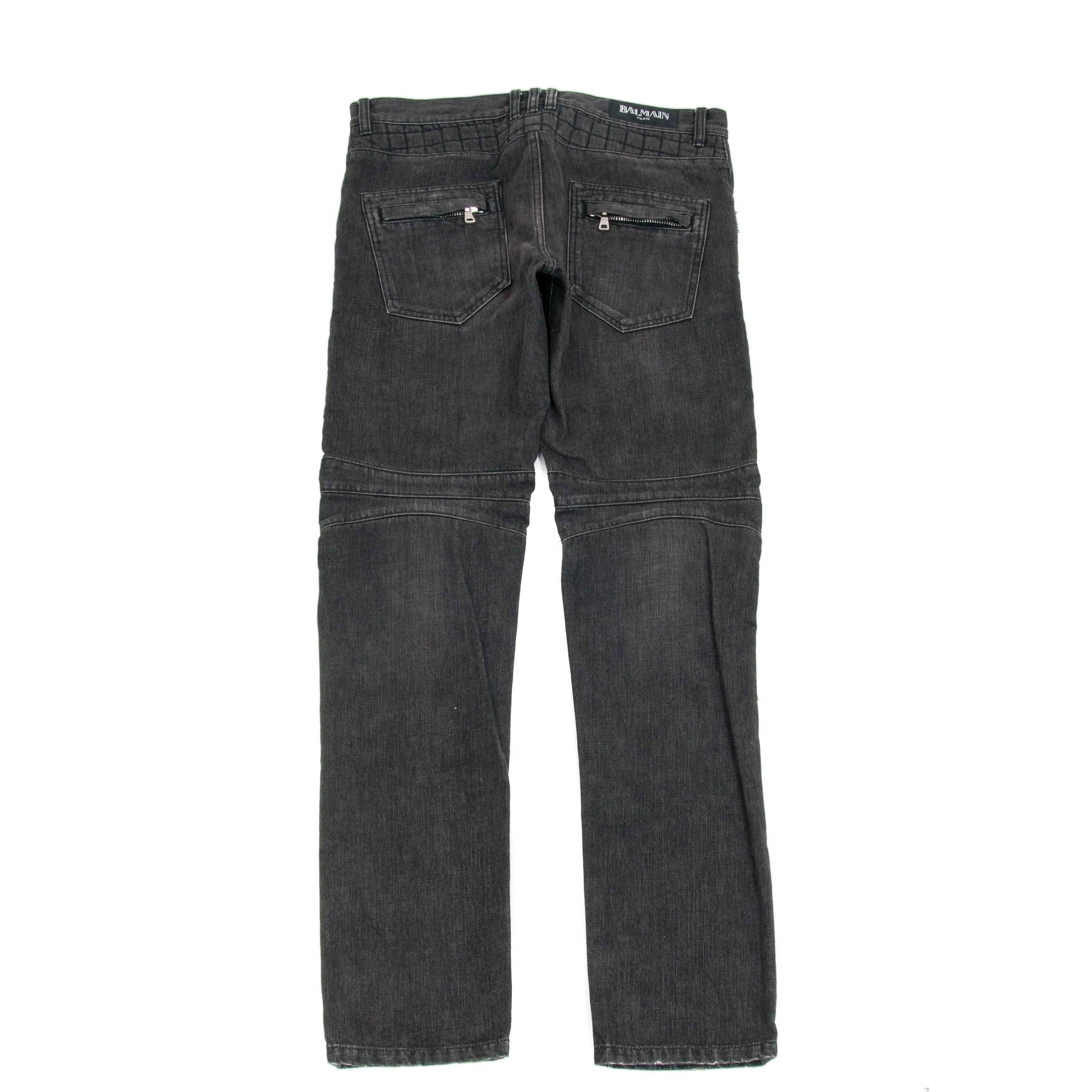 Gridded Knee Biker Jeans