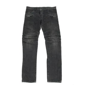Gridded Knee Biker Jeans
