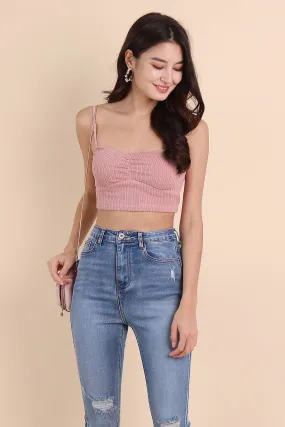 HELENA WEAVED SWEETHEART CROP TOP IN MUTED PINK