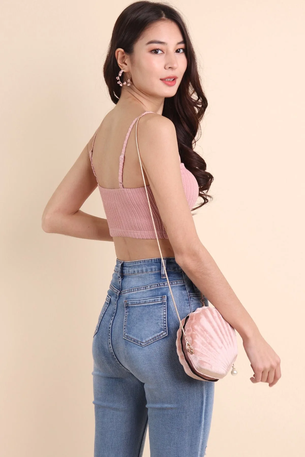 HELENA WEAVED SWEETHEART CROP TOP IN MUTED PINK