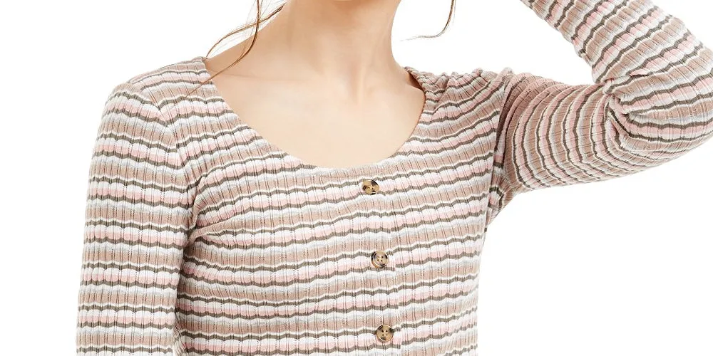 Hippie Rose Juniors' Button Crop Pointelle Top Charcoal Size Large