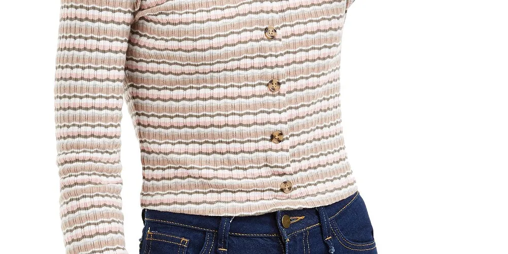 Hippie Rose Juniors' Button Crop Pointelle Top Charcoal Size Large