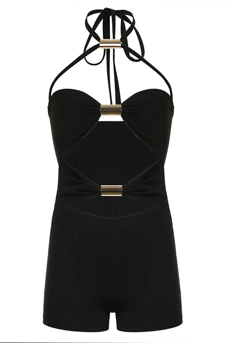 HJQ1037 Criss-Cross Hollow Out Rompers