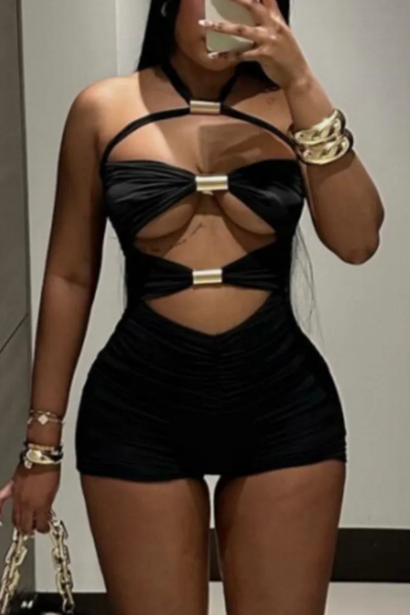 HJQ1037 Criss-Cross Hollow Out Rompers