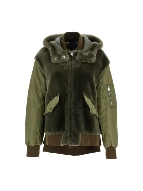 Hooded Shearling Bomber Jacket