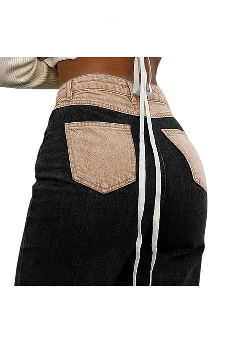 HPR1277 Patchwork Contrast Jeans Pants