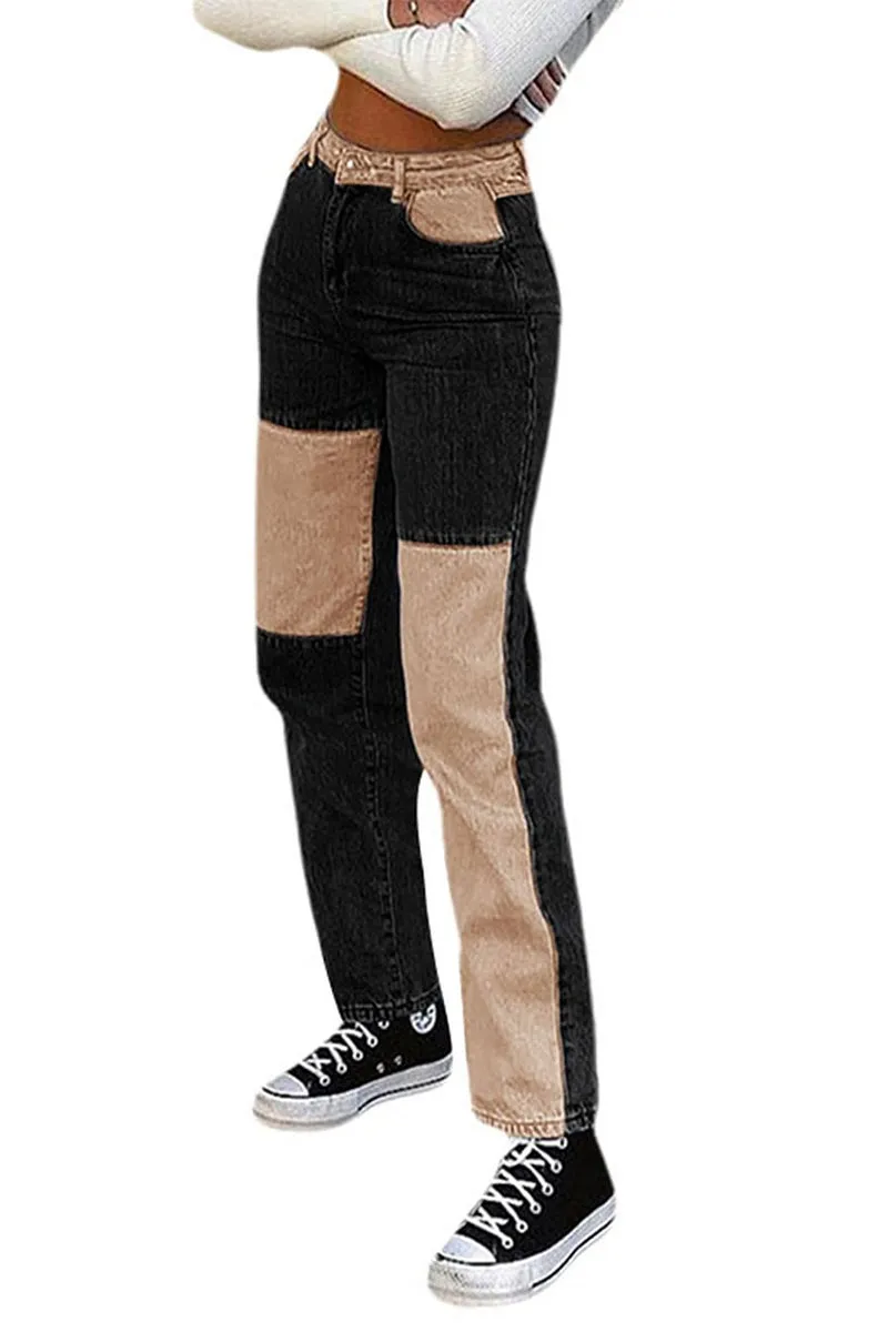 HPR1277 Patchwork Contrast Jeans Pants