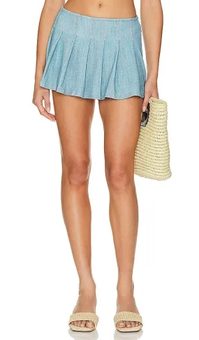 Indah Selena Printed Pleated Mini Skirt in Blue