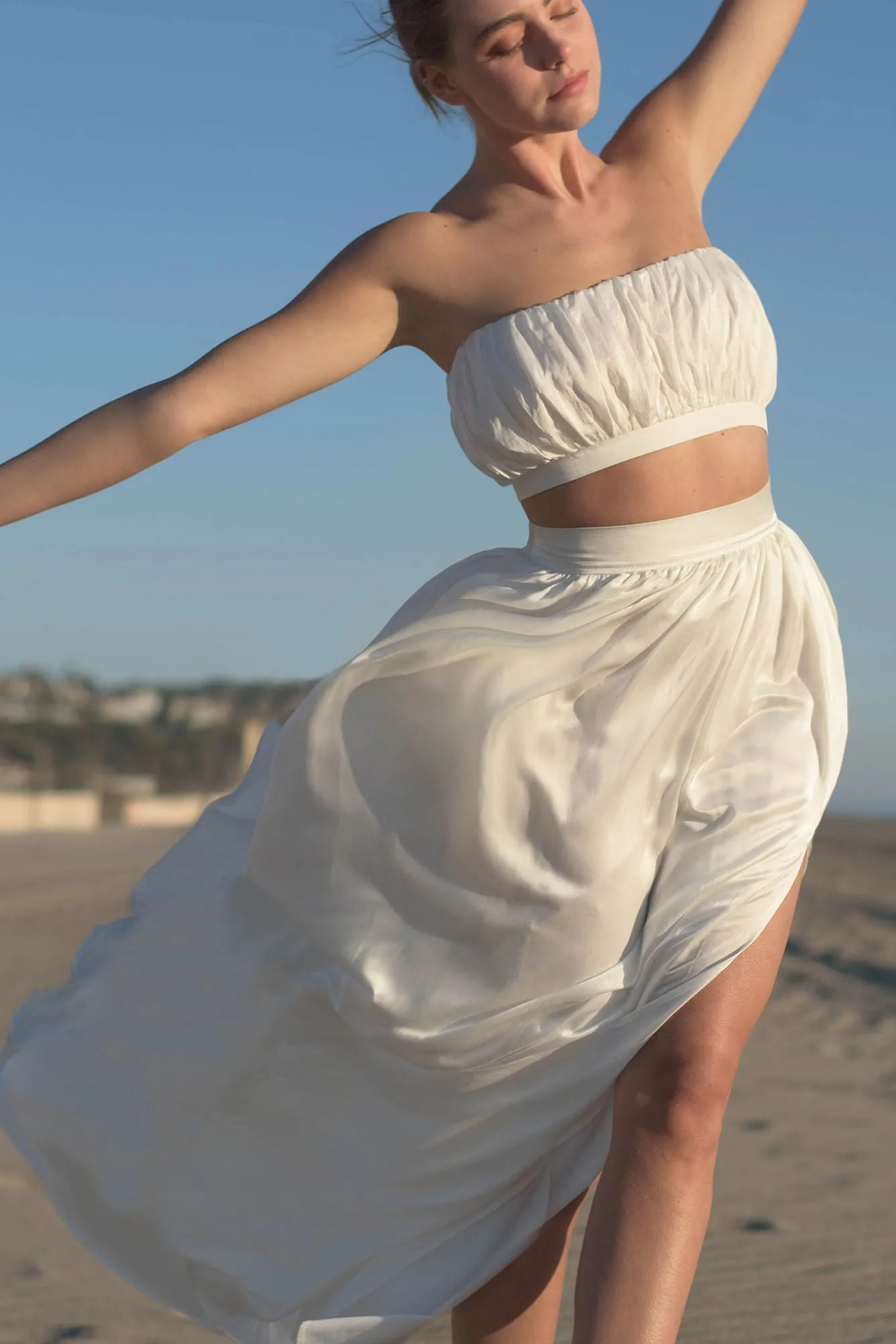 Isabelle Cotton Silk Gathered Skirt - White