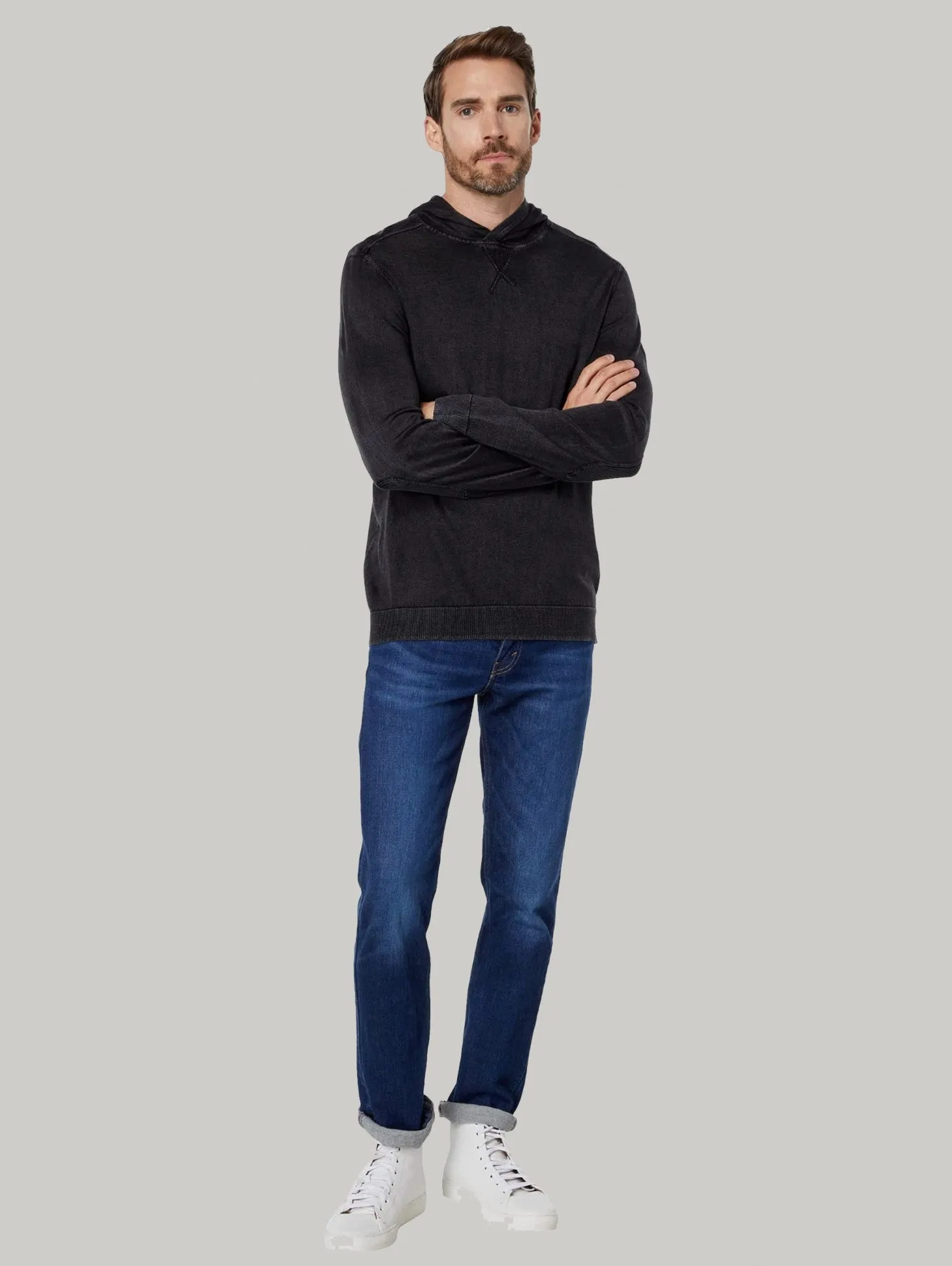 John Varvatos Canton Mercerized Pullover Hoody - Black
