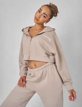 Kaiia Zip Through Cropped Hoodie Stone