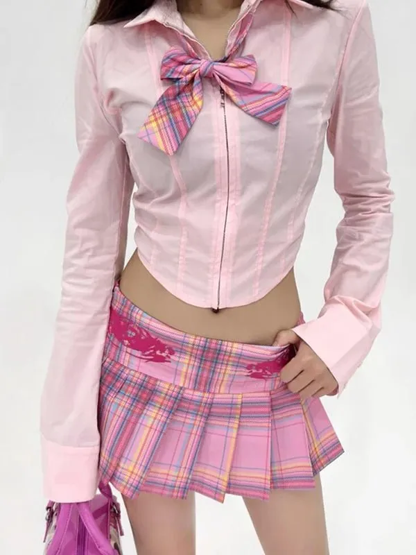 Kawaii Pink Pleated Mini Skirt with Integrated Shorts