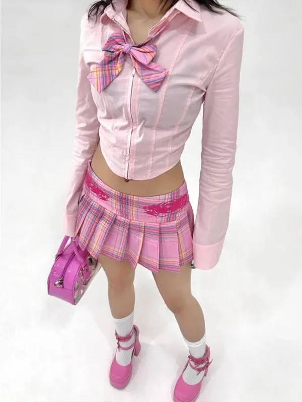 Kawaii Pink Pleated Mini Skirt with Integrated Shorts