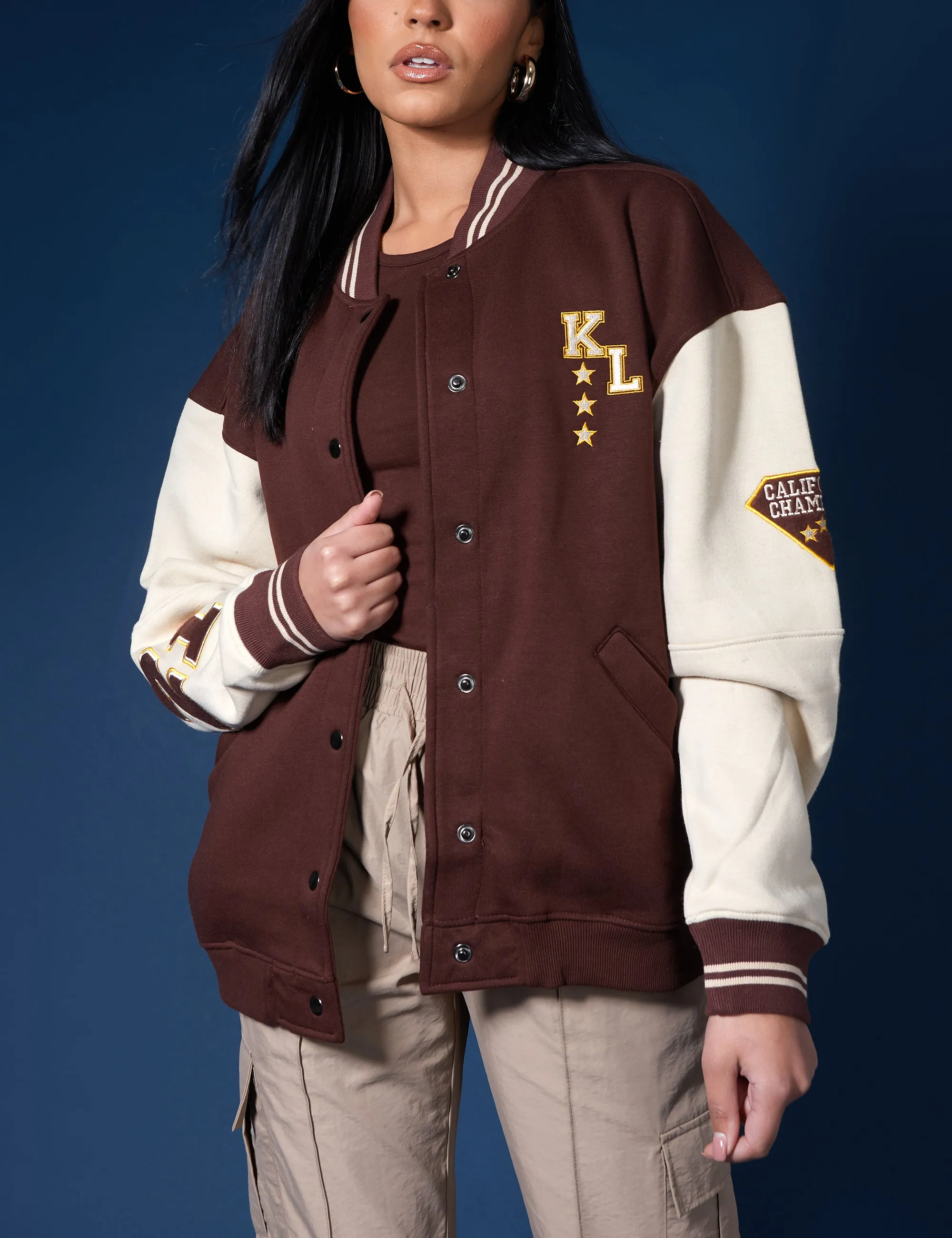 La Palm Tree Varsity Jacket Chocolate
