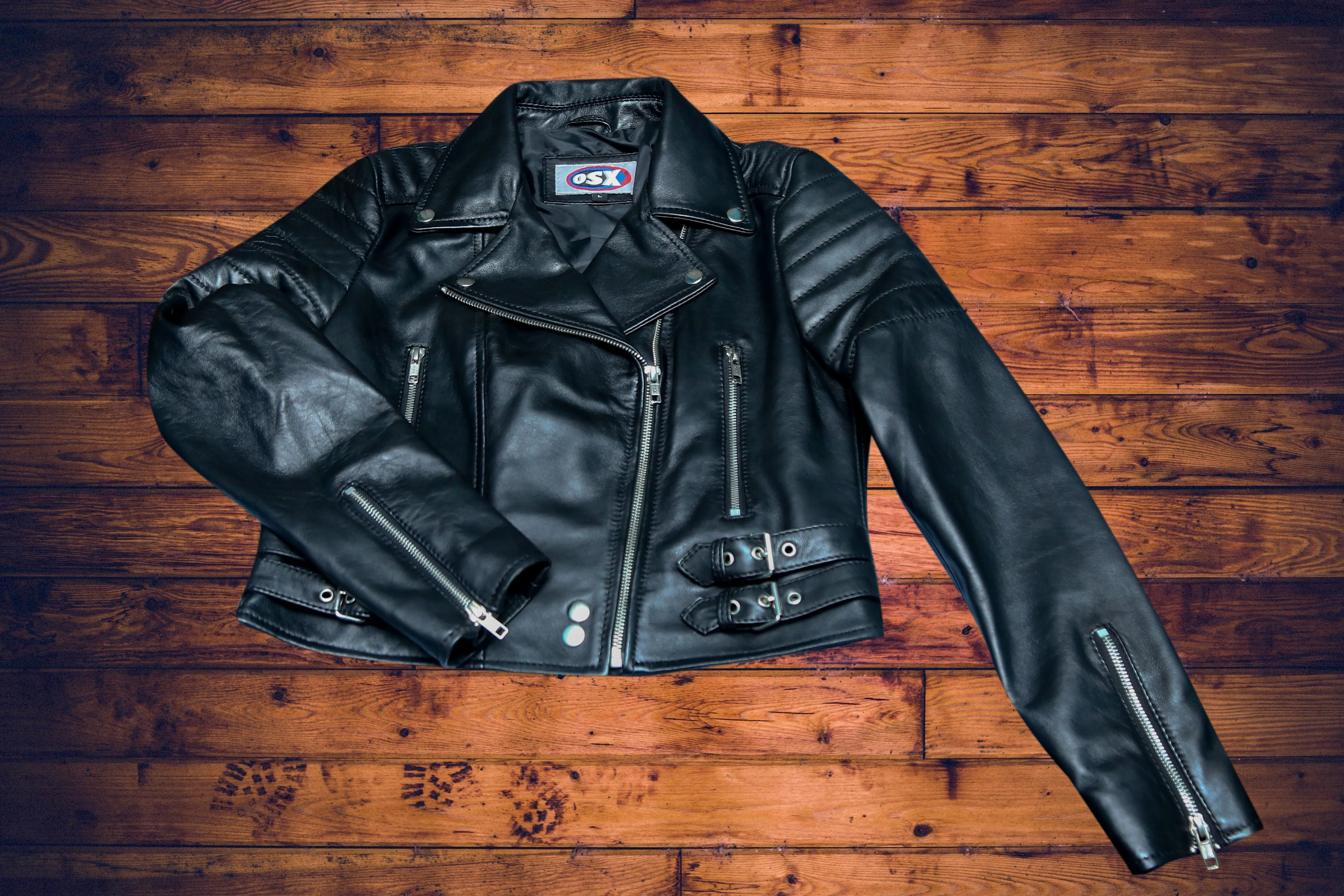 LADIES SHORT BIKER FASHION LEATHER JACKET  BLACK SHEEP NAPPA S089
