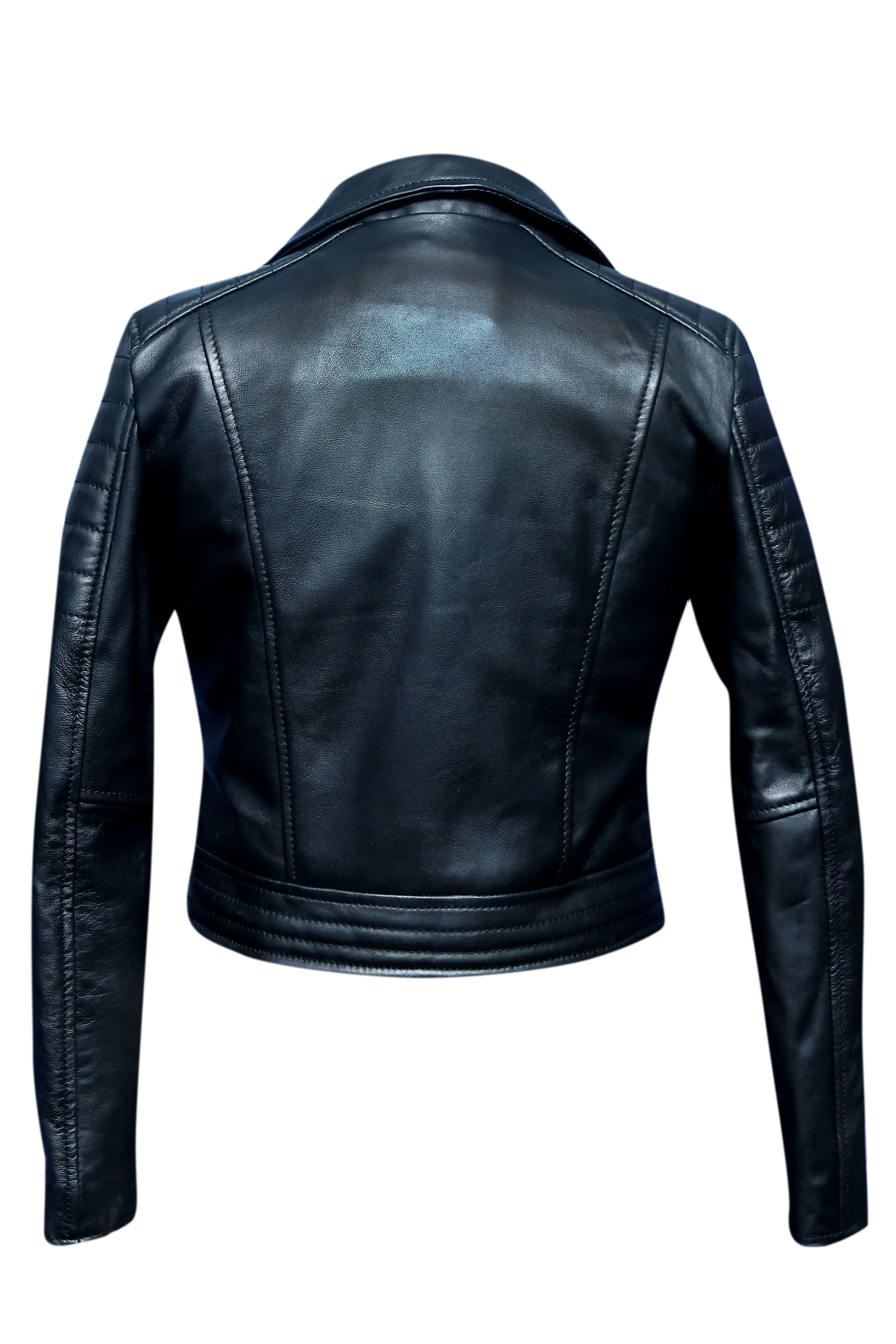LADIES SHORT BIKER FASHION LEATHER JACKET  BLACK SHEEP NAPPA S089