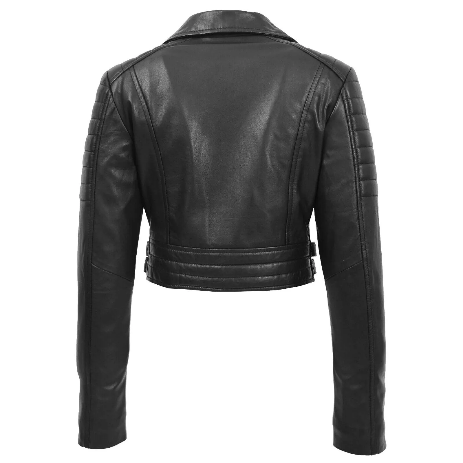 LADIES SHORT BIKER FASHION LEATHER JACKET  BLACK SHEEP NAPPA S089
