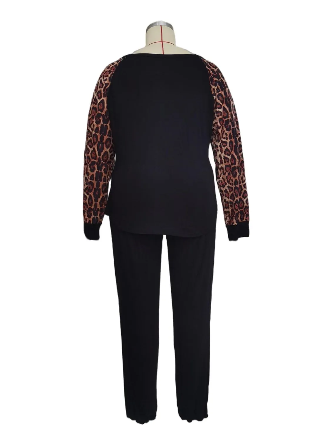 Leopard Sleeve Blouse & Pants Two-Piece Set
