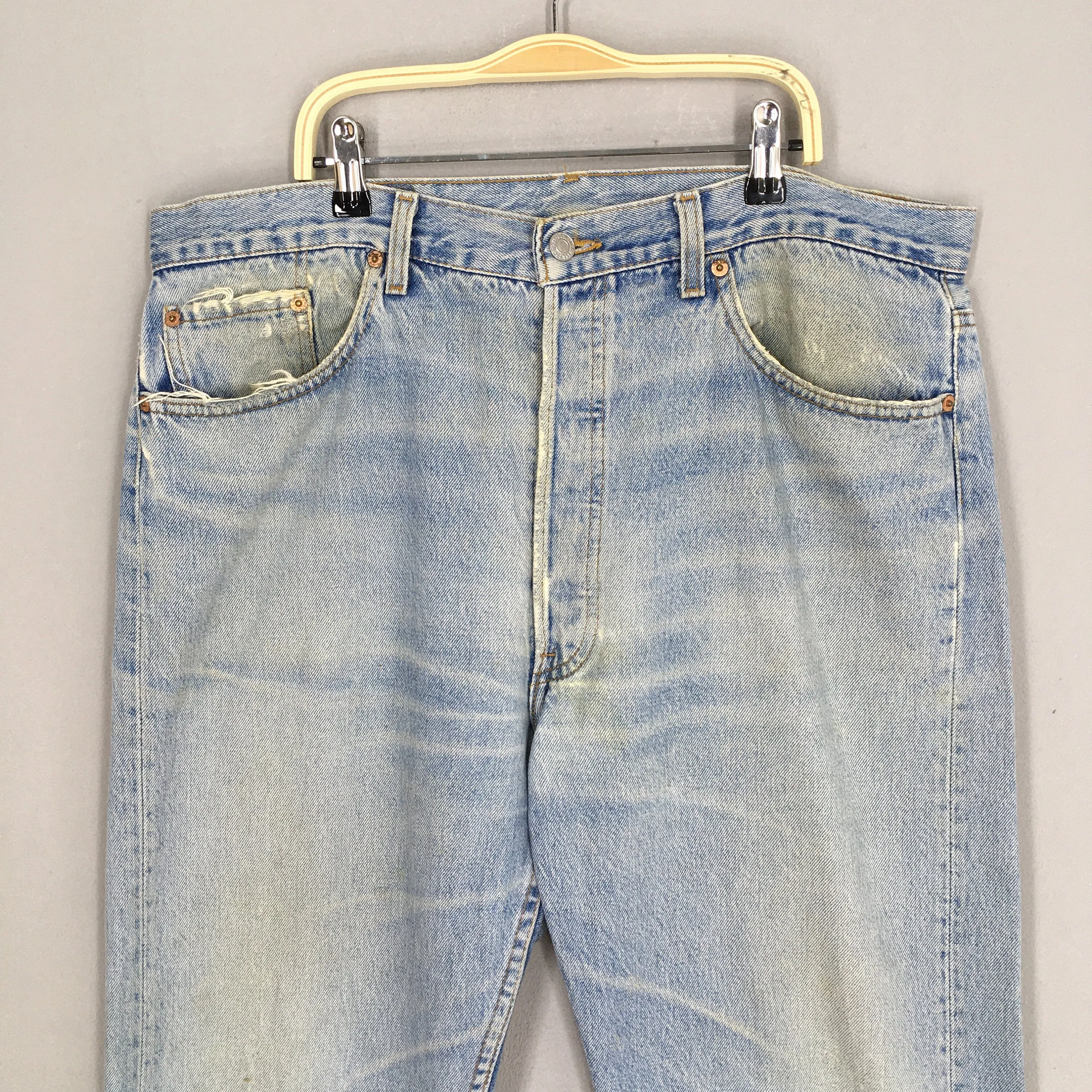Levi's 501 Faded Blue Stonewash Jeans Size 35x28.5