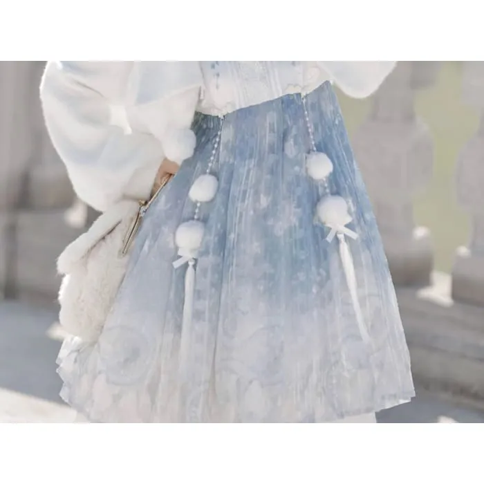 Lolita Sleeveless Mandarin Collar Floral Embroidered Pintuck Panel Mini A-Line Dress / Collared Floral Applique Crop Button Jacket / Set