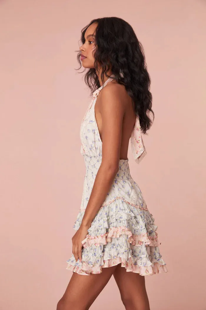 Loveshackfancy Quintelle Halter Mini Dress in Blooming Medley