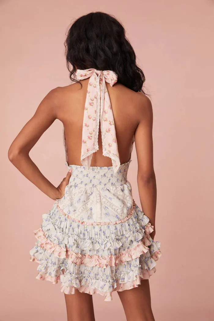 Loveshackfancy Quintelle Halter Mini Dress in Blooming Medley