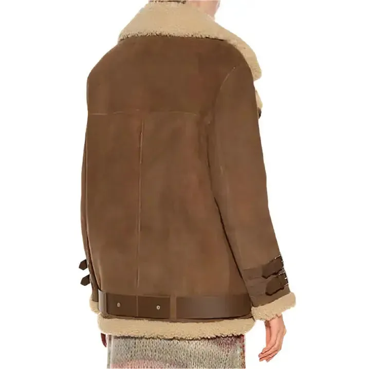 Luxurious Women's Brown Suede Shearling Jacket – Warm & Stylish
