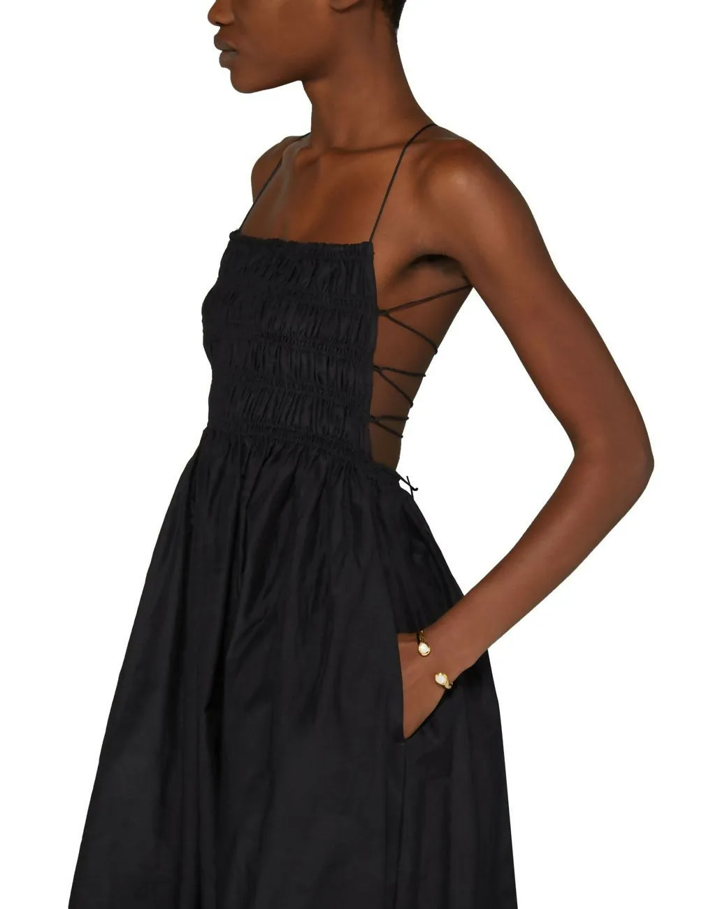 Matteau Shirred Lace-Up Dress