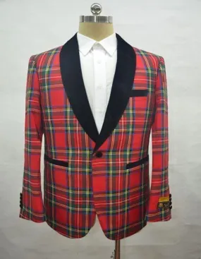 Men Red Tartan Dinner Jacket