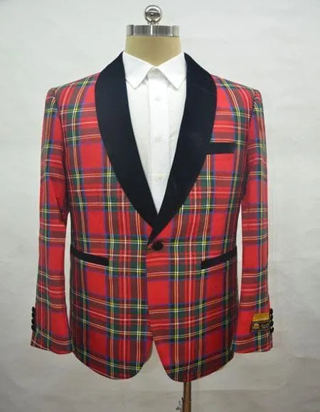 Men Red Tartan Dinner Jacket
